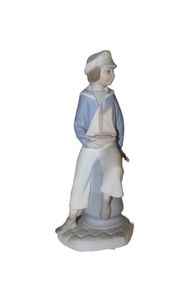 Lladro, Boy with Sailboat, Porcelain Figurine, Signed
