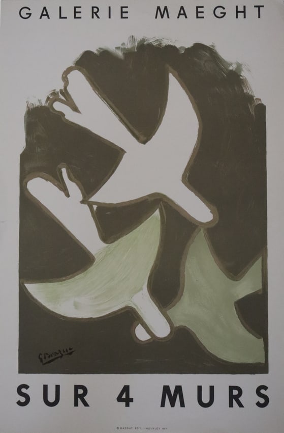 Georges Braque, 1957, Printed Signature, Galerie Maeght Sur 4 Murs, Lithograph Poster, French Modern: Artist: Georges Braque Description: Georges Braque, 1957, Printed Signature, Gale