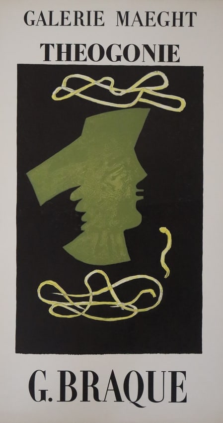 Georges Braque, 1955, Printed Signature, Galerie Maeght Theogonie, Lithograph Poster, French Modern: Artist: Georges Braque Description: Georges Braque, 1955, Printed Signature, Gale