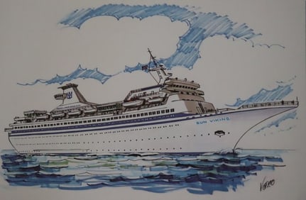 Constantine Vosco Von der Porten, Signed, Sun Viking Cruise Ship, American, Commercial