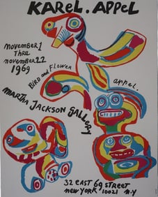 Karel Appel, 1969, "Bird and Flower" Exhibition Poster, Martha Jackson Gallery, Modern Art