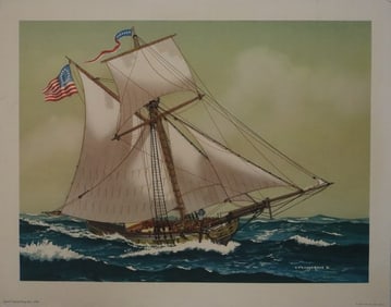 John O'Hara Cosgrave II, Square Topped Brigantine, 1786, Printed Signature, Print, American,