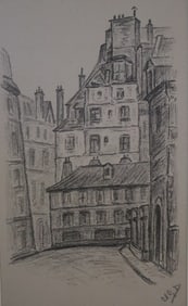 Narrow City Street, Drawing, Signed