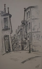 European Cityscape, Drawing, Signed