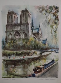 Maurice Girard, Mid 20th Century, Signed, Paris Notre Dame, French, Original Watercolor, Paper