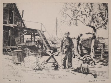 Lionel Barrymore, 1937, Signed, Poor Hags, American, Etching, Maritime Landscape, Paper Ink