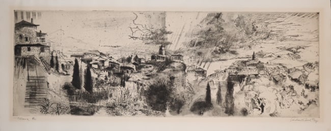 Andrew Rush, 1987, Signed, Toscana, American, Etching, Landscape, Paper Ink