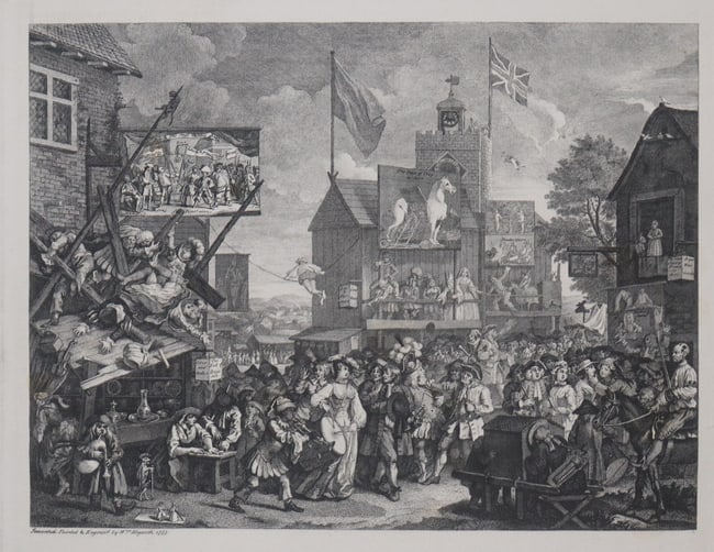 William Hogarth, Southwark Fair, Engraving, Signed (1 of 2)