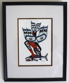 Richard Hunt Signed Figure with Salmon Serigraph Native American Art
