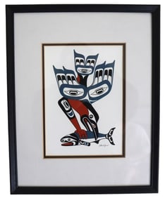 Richard Hunt Signed Figure with Salmon Serigraph Native American Art