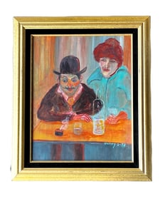 Shirley, Bar Scene with Absinthe, Figurative Painting, Oil on Canvas, Signed
