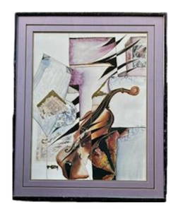 Jutta Ritter-Scherer, c. 1980s-2000s, Signed, Abstract Violin, Mixed Media Painting, German Modern: Artist: Jutta Ritter-Scherer Description: Jutta Ritter-Scherer, c. 1980s-2000s,