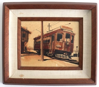 San Pedro Trolley Car Scene, Water Color