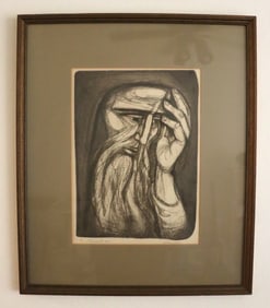 Anselmo Piccoli, Pensive Bearded Figure Lithograph Limited Edition 86/200 Signed