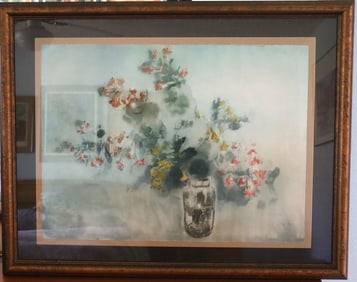 Floral Still Life Watercolor Painting Flowers in Vase Framed Art Limited (55/120) Signed