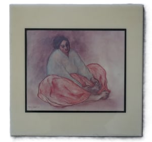 R. C. Gorman, Contemplation, Figurative Drawing, Print on Ceramic Tile, Undated, Signed