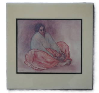 R. C. Gorman, Contemplation, Figurative Drawing, Print on Ceramic Tile, Signed: Artist: R. C. Gorman Description: R. C. Gorman, Contemplation, Figurative Drawi