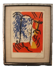 Marc Chagall, Abstract Figure on Red, Lithograph, Signed