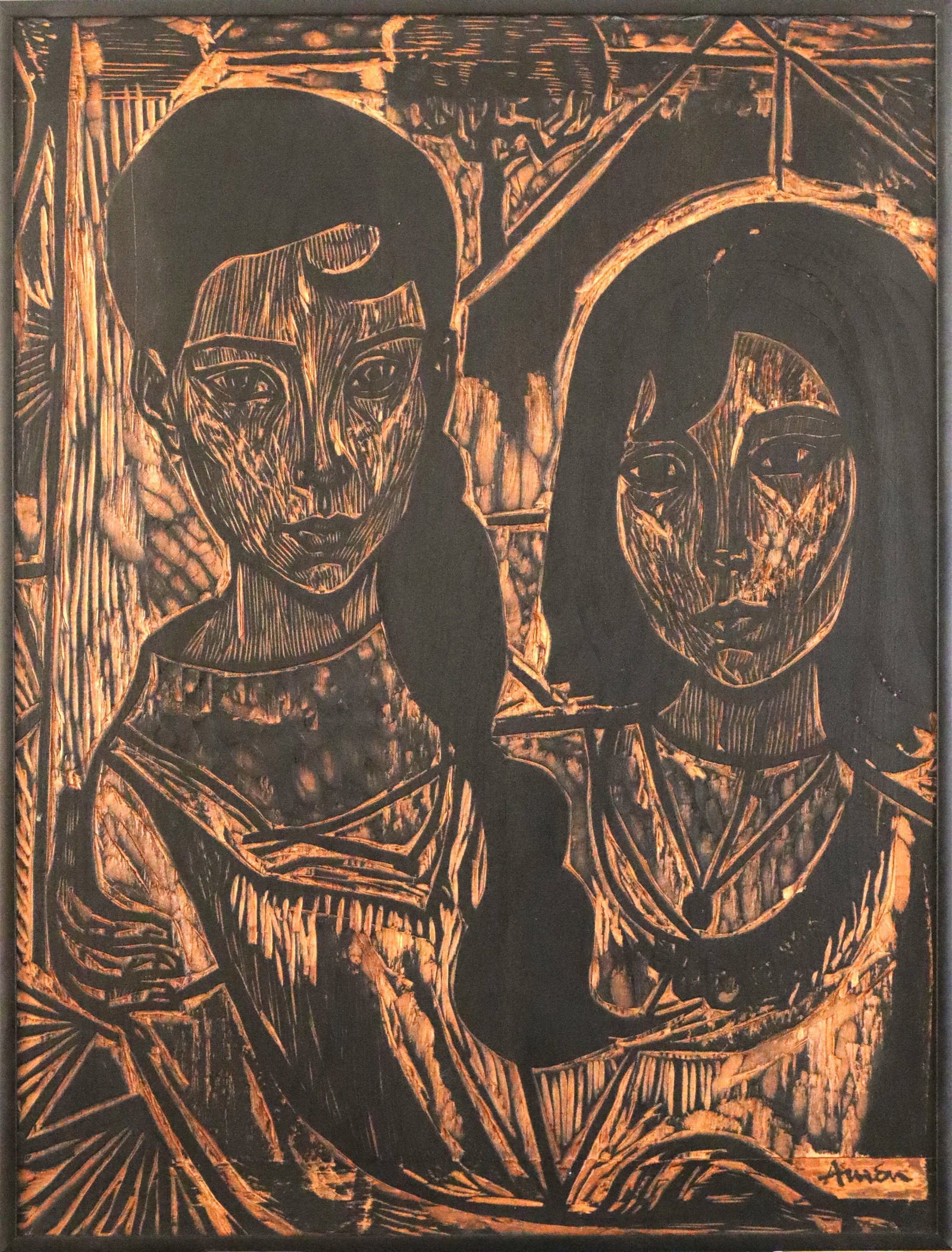 Amen, Woodcut Two Figures, Signed, Fine Art Collectible Decorative (1 of 2)