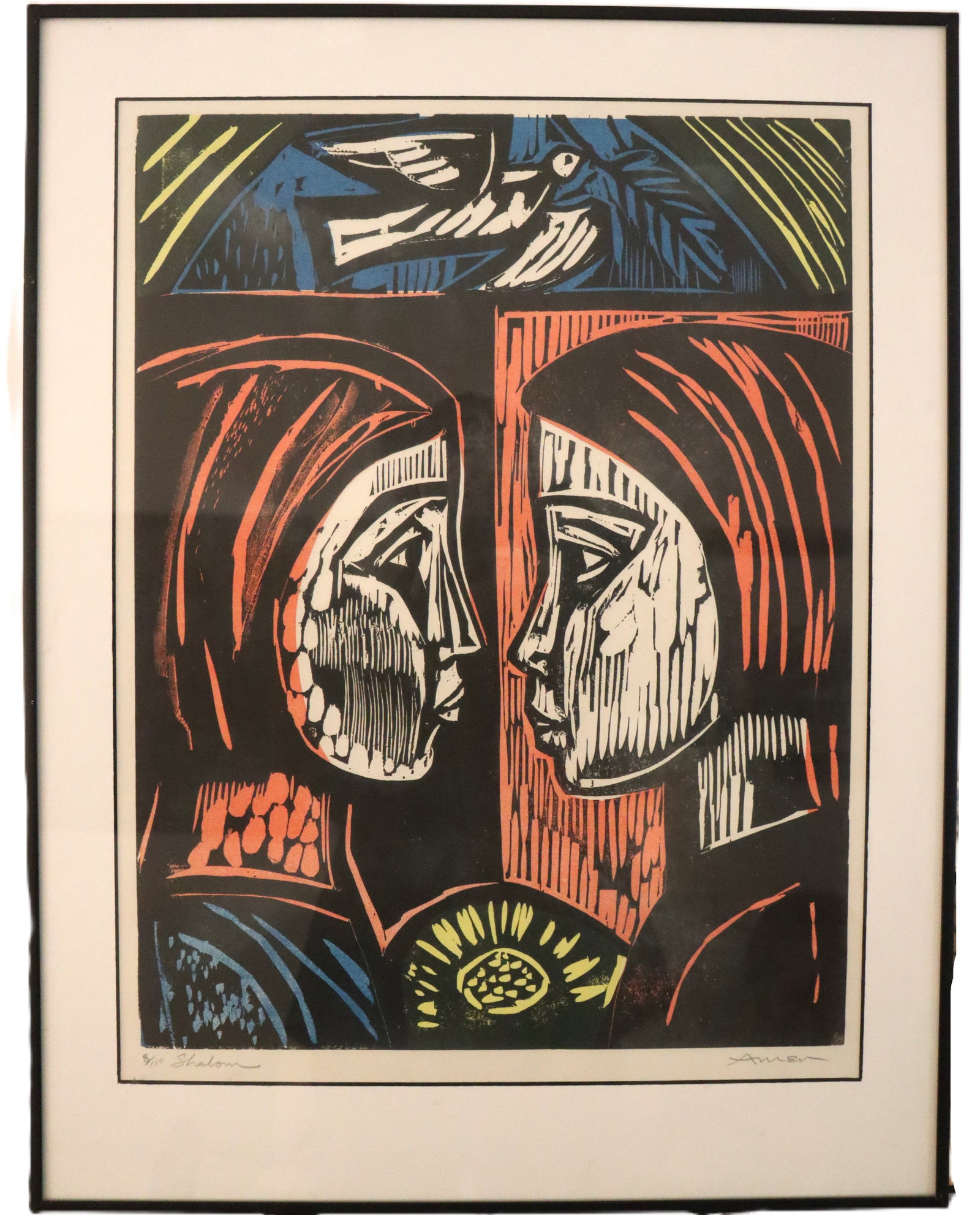 Amen, Signed, Shalom, Woodcut, 8/100, American, Modern Jewish, Paper Collectible Fine Art (1 of 4)