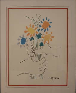 Pablo Picasso, 1958, Bouquet of Peace Lithograph, Printed Signature: Artist: Pablo Picasso Description: Pablo Picasso, 1958, Bouquet of Peace Lithogra
