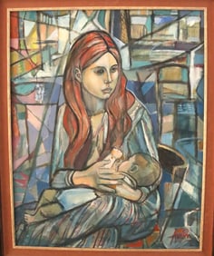 Amos Amon Scharf, Mid-20th Century, Mother and Child Painting, Signed