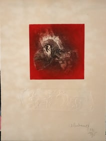 Manuel Ubeda, Late 20th Century, Abstract Figure with Animals Blind Stamp Limited Ed. 32/95