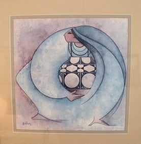 Paul Mullan Native American Woman Pottery Watercolor Print Signed Art