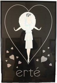 Erte, Black and White Art Deco Fashion Illustration, Serigraph, Signed