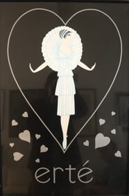 Erte, Black and White Art Deco Fashion Illustration, Serigraph, Signed