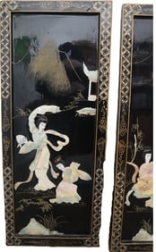 Black Lacquer Mother of Pearl Wall Panels, Decorative Art