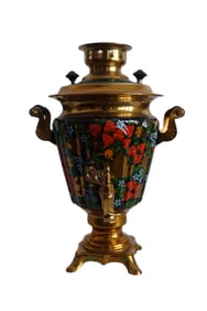 Russian Hand Painted Samovar with Floral Motif, Folk Art