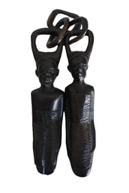 Hand Carved African Linked Figures Sculpture, Tribal Art