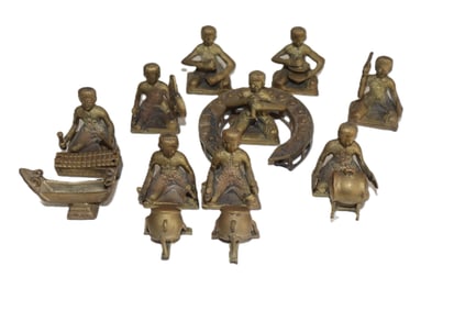 Thai Bronze Musicians Set, Folk Art Sculpture, Original