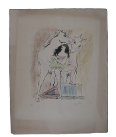 Marcel Vertès, Limited Edition Lithograph, Woman with Horses, Hand Signed, Figurative Circus Art