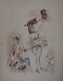 Marcel Vertès, c. 1940s, Signed, Circus Performer with Dog, Drawing, French Art Deco, Fine Art