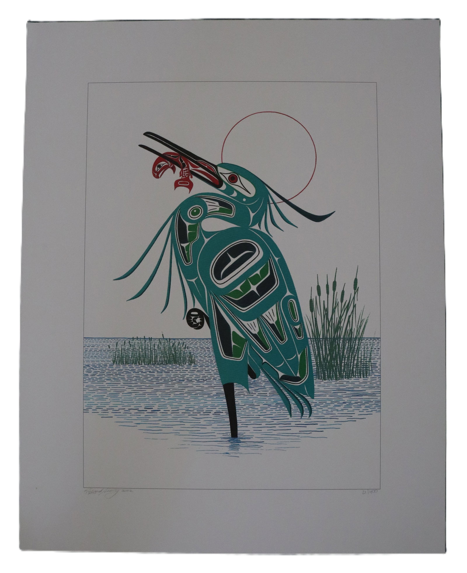 Richard Shorty, 2002, Signed, Heron With Catch, Canadian, Northern Tutchone Contemporary, Serigraph,: Artist: Richard Shorty Description: Richard Shorty, 2002, Signed, Heron With Catc