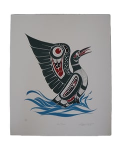 Richard Shorty, 1991, "Loon Dance" Serigraph, Limited Ed. (228/250), Hand Signed, Northwest Coast