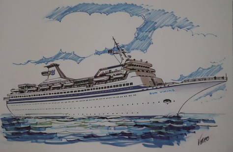 Constantine Vosco Von der Porten, Signed, Sun Viking Cruise Ship, American, Commercial: Artist: Constantine Vosco Description: Constantine Vosco Von der Porten, Undated,