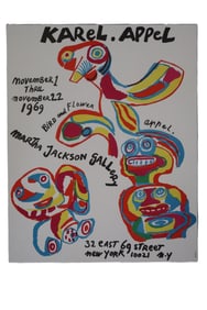 Karel Appel, 1969, "Bird and Flower" Exhibition Poster, Martha Jackson Gallery, Vintage Modern Art