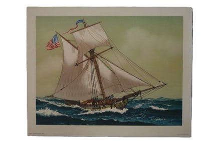 J.O'H. Cosgrave II, Vintage Sailing Ship Print, American Flag Schooner, Maritime Nautical Art
