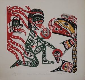 Tony Hunt, 1981, Signed, Bukwis Cockles Octopus & Sculpin, Canadian, Northwest Coast Native American