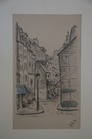 European Street Scene, Drawing, Original, Signed