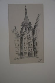 Building with Spire, Drawing, Original, Signed
