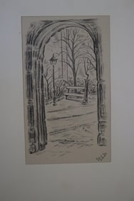 Park View Through Archway, Drawing, Original, Signed
