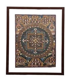 1900, Mandala Thangka, Painting, Buddhist Decorative Art, Collectible <div style="font-famil