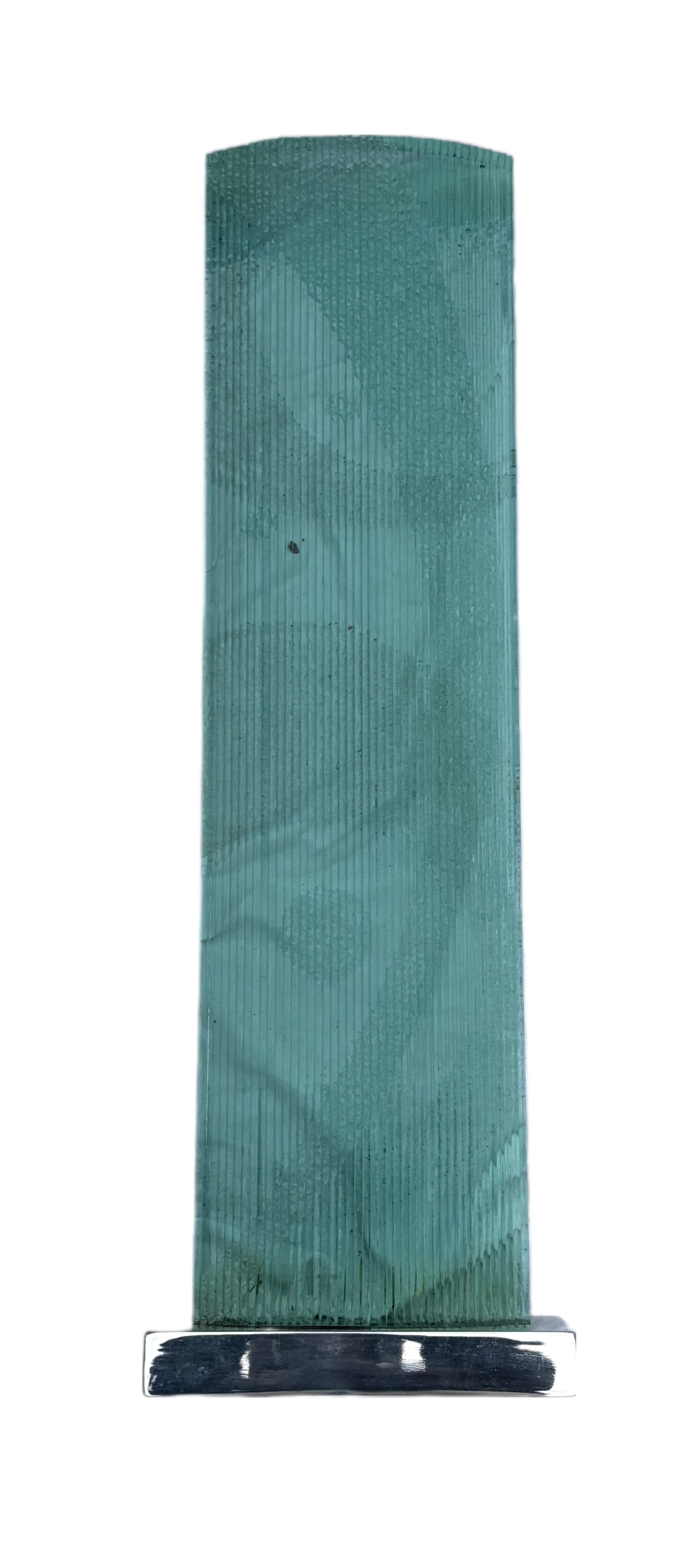 Kurt Rundstatler - Glass Sculpture - 1983: Artist: Kurt Rundstatler Title: Untitled Year: 1983 Medium: Laminated Glass on Metal Base Dimensions: 40" x 15" x 5" Description: Glass sculpture mounted on metal base, signed and dated on the side ed