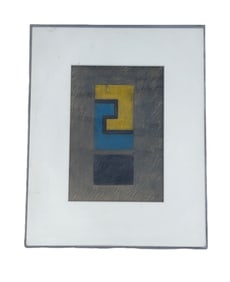 Jules Engel - Geometric Art Piece - Yellow w/ Blue