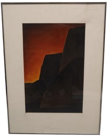 Margaret Nes, Red Sky Behind Ranchos, Acrylic, Signed, Numbered 10/86 & Dated 1986 (Verso)