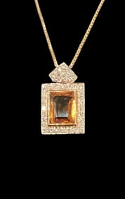 18KT Yellow Gold Diamond, and Yellow Sapphire Pendant with 18" Chain